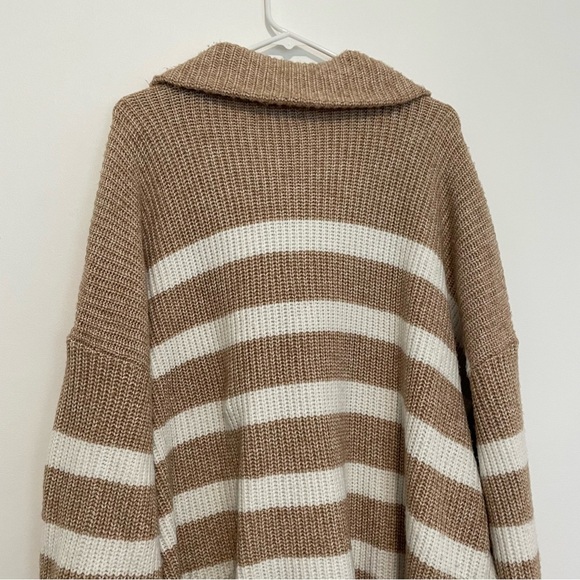 SONOMA Plus Size Quarter Zip Tunic Sweater Tan Brown White Striped 1/4 Zip Fall - Picture 14 of 15